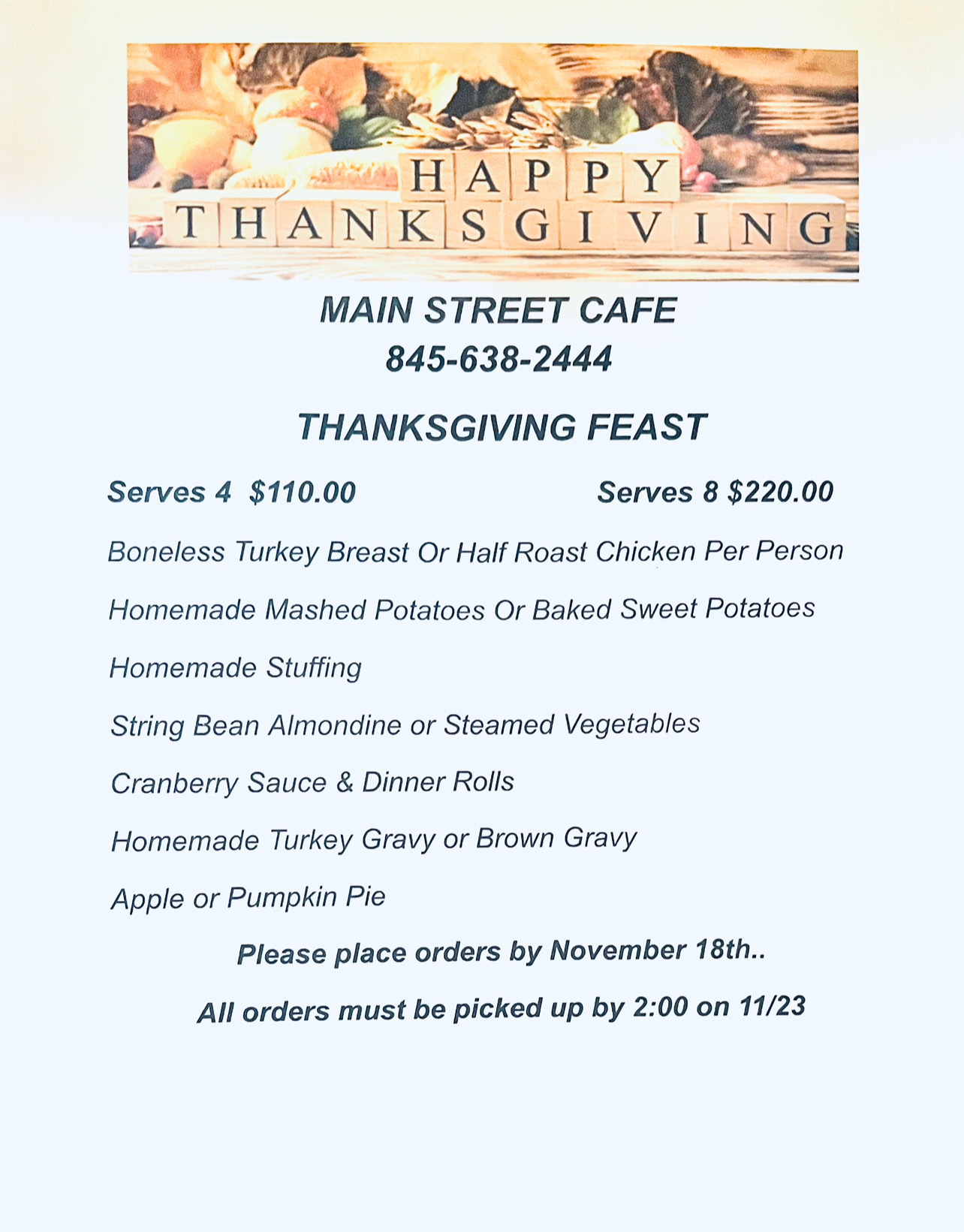 Thanksgiving Catering Menu