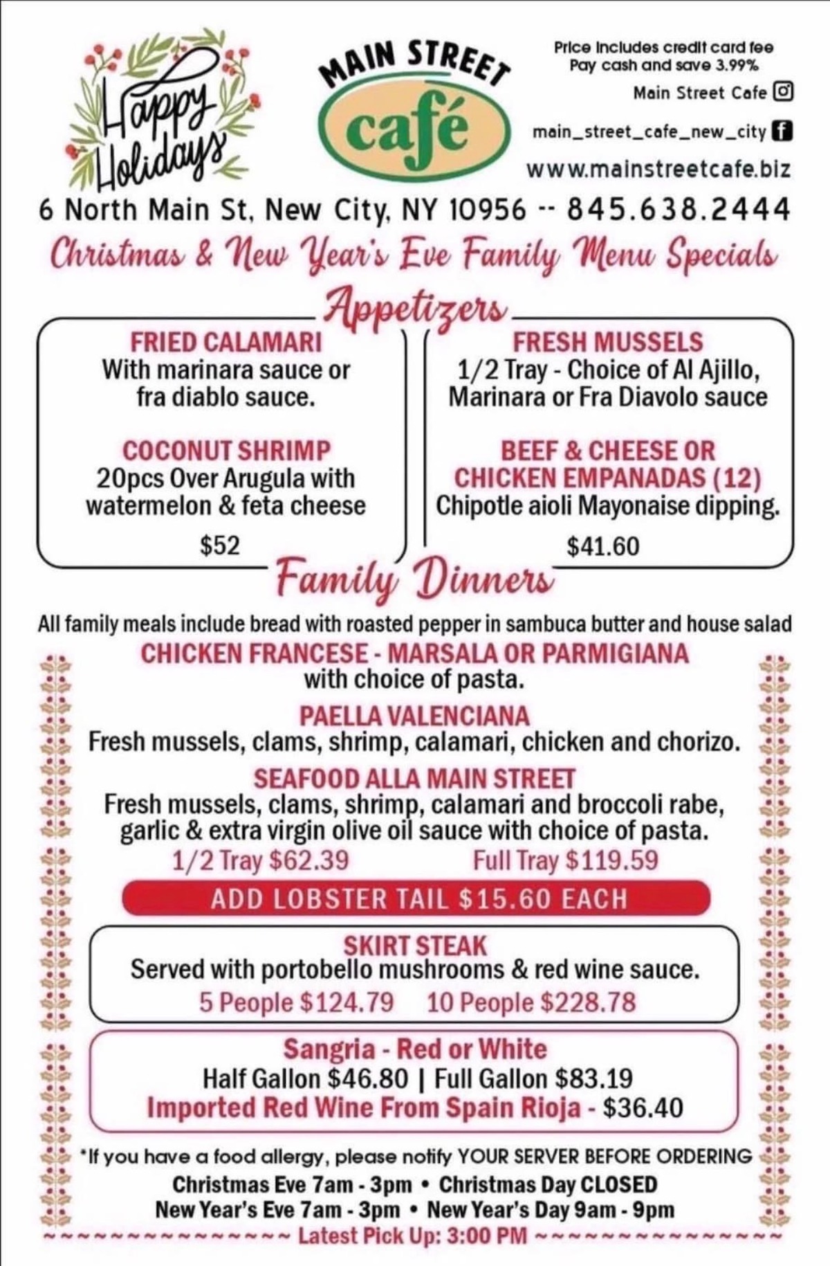 Holiday Menu
